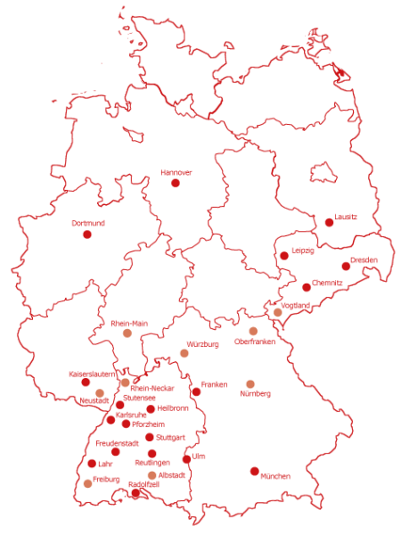 Niederlassungen und Serviceregionen der Bautrocknung matter deutschlandweit